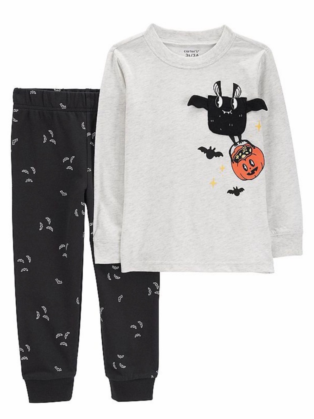 Carter's Gray Top & Black Pants Halloween Bat and Pumpkin Set